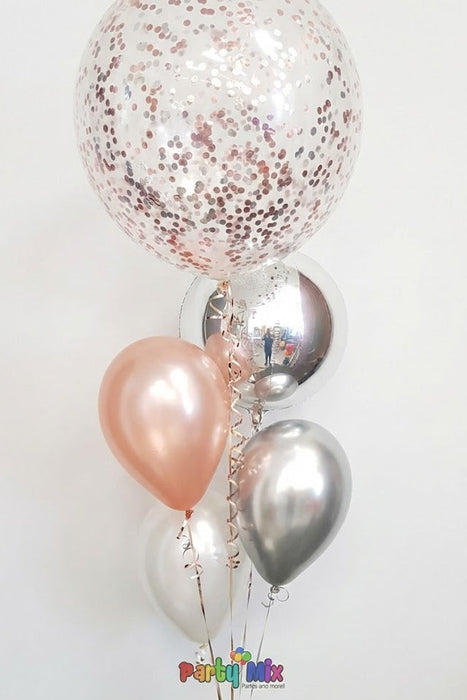 60cm Rose Gold and Silver Confetti Balloon Bouquet