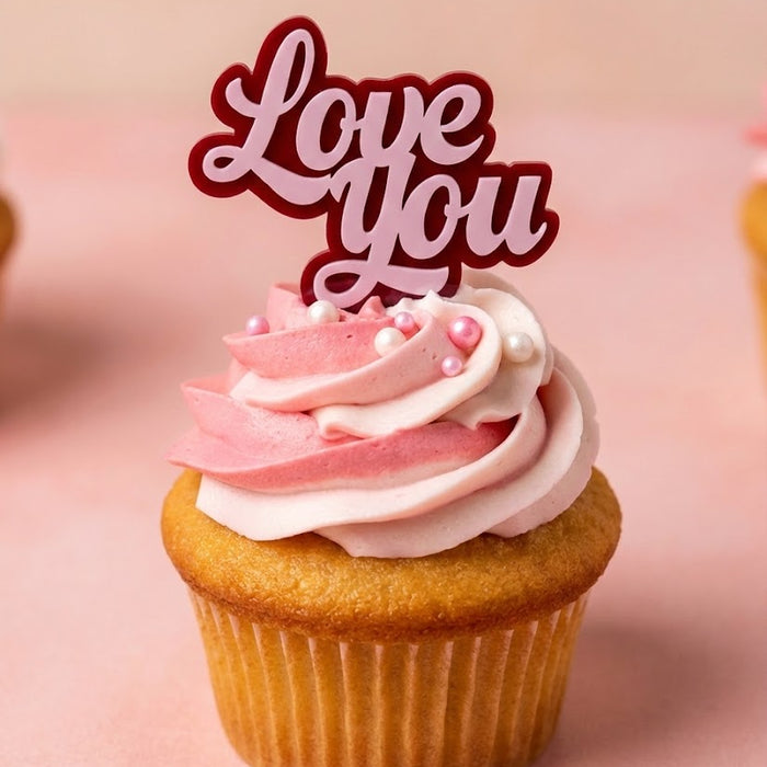 Red & Pink Love You Double Layer Cupcake Topper