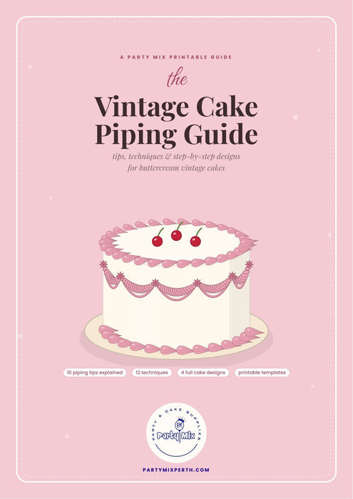 The Vintage Cake Piping Guide cover - printable PDF by Party Mix Perth