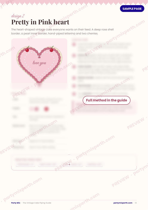 Pretty in Pink vintage heart cake design preview
