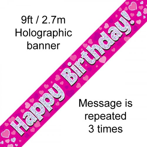 Pink Holographic Happy Birthday Banner 2.7m P1