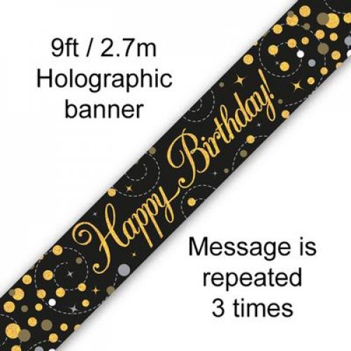 Sparkling Fizz Black & Gold Birthday Banner 2.7m