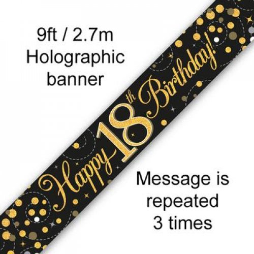Sparkling Fizz Black & Gold 18th Birthday Banner 2.7m
