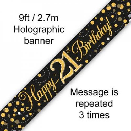 Sparkling Fizz Black & Gold 21st Birthday Banner 2.7m