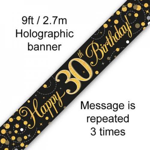 Sparkling Fizz Black & Gold 30th Birthday Banner 2.7m