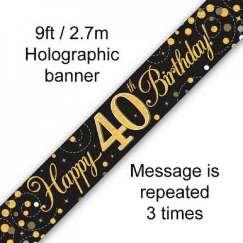 Sparkling Fizz Black & Gold 40th Birthday Banner 2.7m