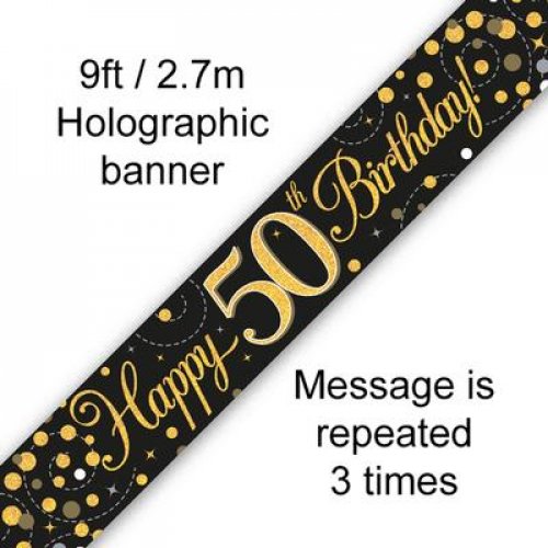 Sparkling Fizz Black & Gold 50th Birthday Banner 2.7m
