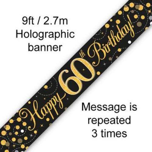 Sparkling Fizz Black & Gold 60th Birthday Banner 2.7m
