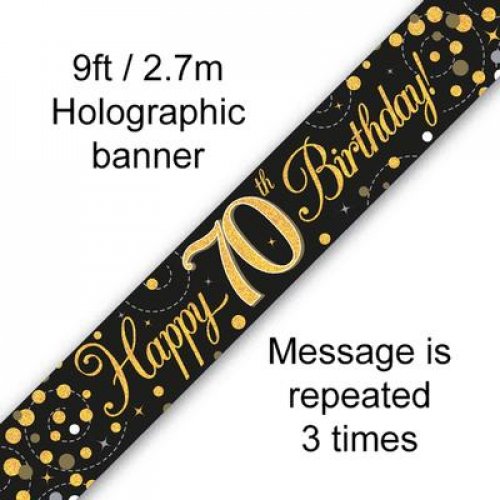 Sparkling Fizz Black & Gold 70th Birthday Banner 2.7m