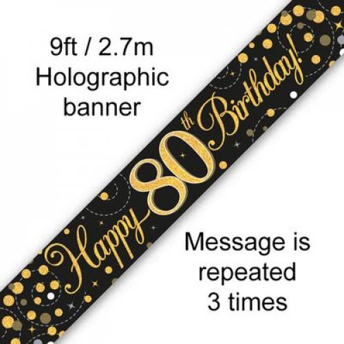 Sparkling Fizz Black & Gold 80th Birthday Banner 2.7m