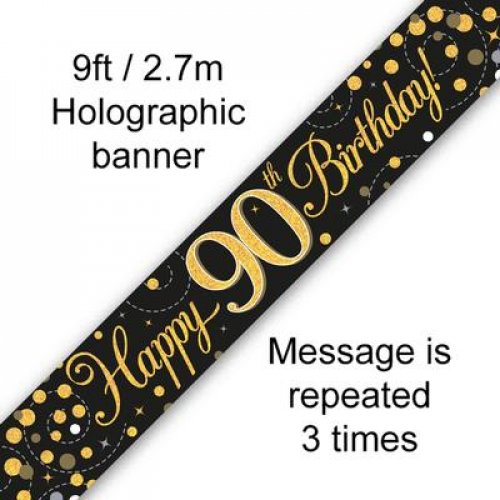 Sparkling Fizz Black & Gold 90th Birthday Banner 2.7m