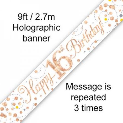 Sparkling Fizz Rose Gold 16th Birthday Banner 2.7m