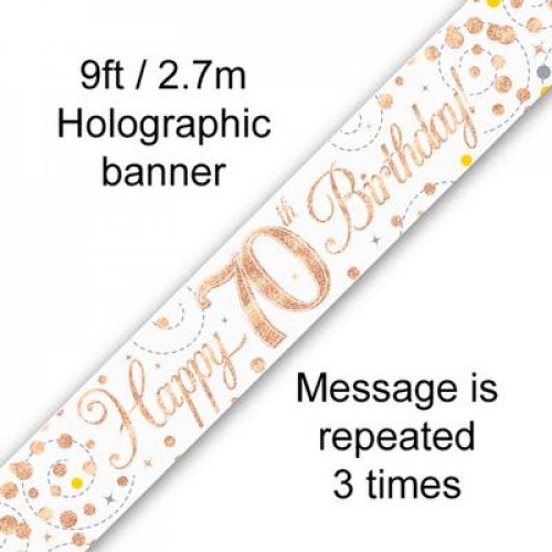 Sparkling Fizz Rose Gold 70th Birthday Banner 2.7m