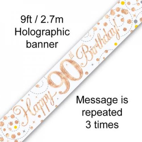 Sparkling Fizz Rose Gold 90th Birthday Banner 2.7m