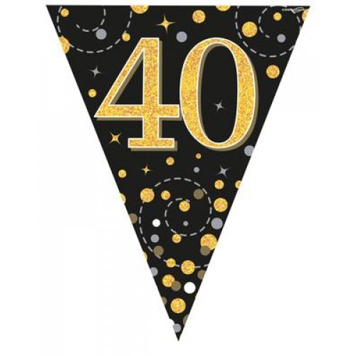 40th Birthday Sparkling Fizz Black Gold Bunting