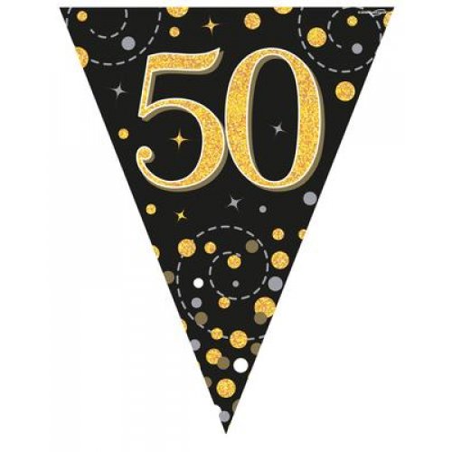 50th Birthday Sparkling Fizz Black Gold Bunting