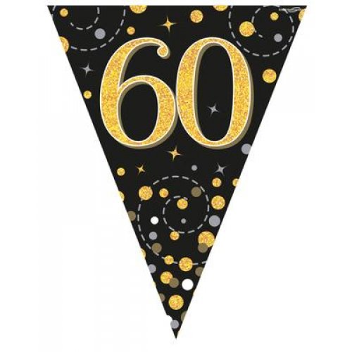 60th Birthday Sparkling Fizz Black Gold Bunting