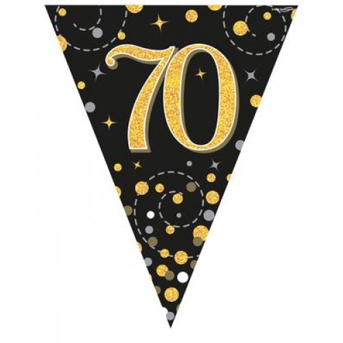 70th Birthday Sparkling Fizz Black Gold Bunting