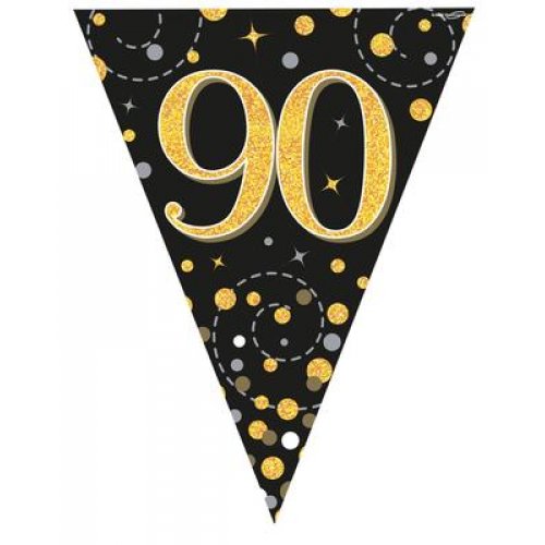 90th Birthday Sparkling Fizz Black Gold Bunting