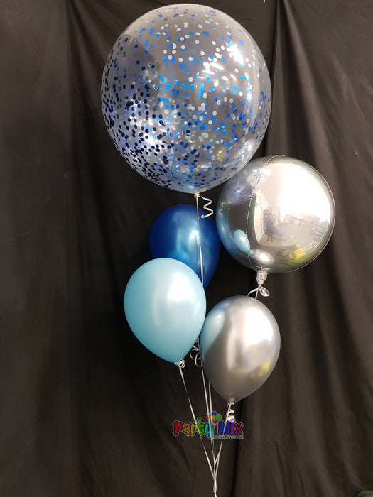 60cm Blue and Silver Confetti Balloon Bouquet