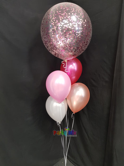 60cm Pink and Rose Gold Confetti Balloon Bouquet