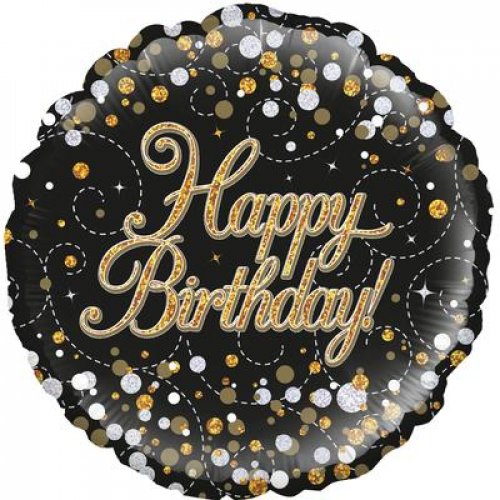 Sparkling Fizz Black & Gold Happy Birthday Foil Balloon