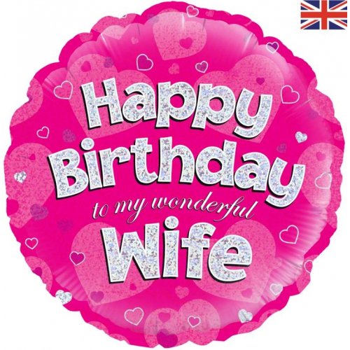 18inch Foil Balloon -  Happy Birthday Wife Pink