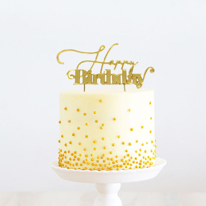 Gold Metal Cake Topper - Happy Birthday