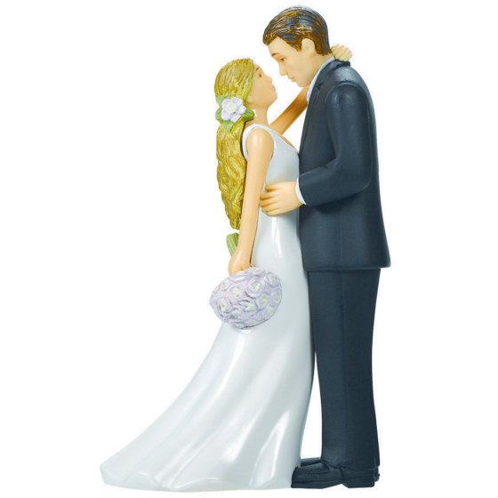 Cake Topper Blonde Bride & Groom with Bouquet Plastic