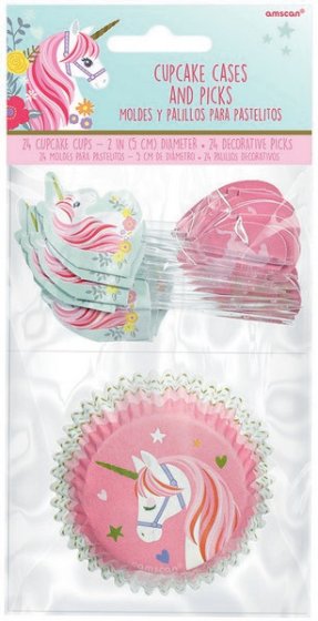 Magical Unicorn Cupcake Cases & Plastic Picks 24pk