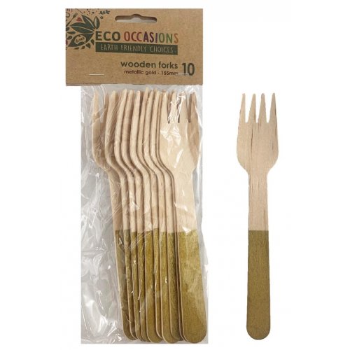 Wooden Forks Gold 10pk