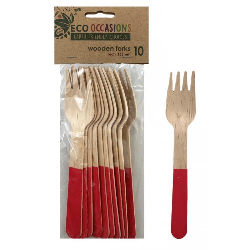 Wooden Forks Red 10pk