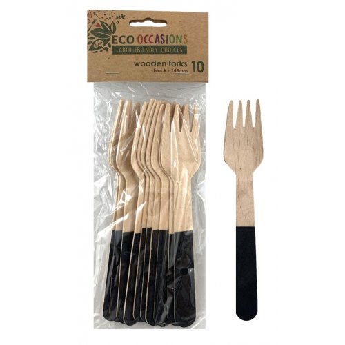 Wooden Forks Black 10pk