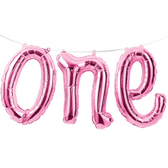 ONE Pink Foil Balloon Banner Air Fill