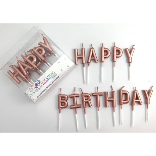 Happy Birthday Pick Candles Metallic Rose Gold PVC Box