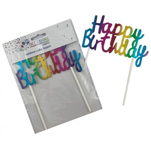 Happy Birthday Cake Topper Metallic Rainbow