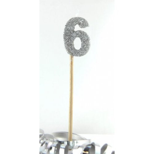 Silver Glitter Long Stick Candle #6 P1