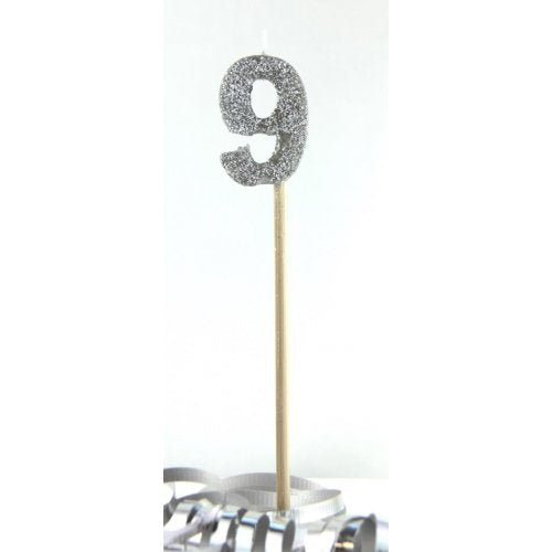 Silver Glitter Long Stick Candle #9 P1