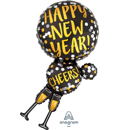Happy New Year Champagne Glasses Supershape Foil Balloon