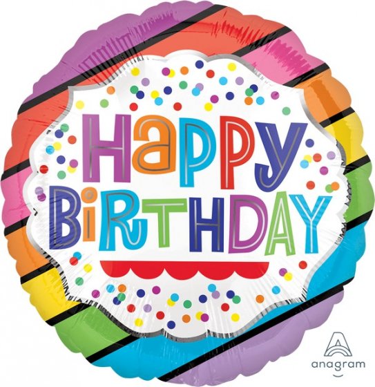 Happy Birthday Bright Stripes 18inch Foil Balloon