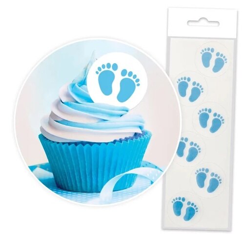 Baby Feet Blue Cupcake Wafer Toppers 24pcs