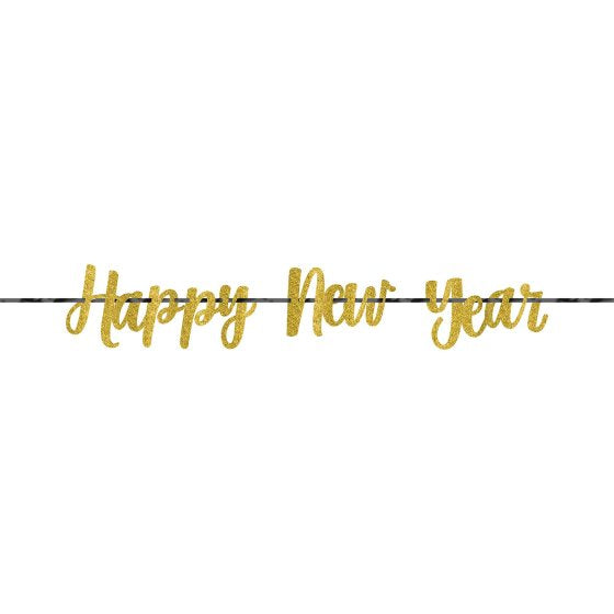 Happy New Year Gold Glittered Ribbon Banner