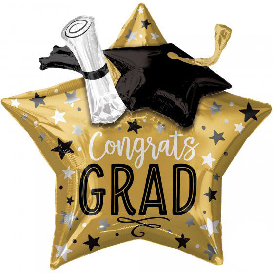 Multi-Balloon Congrats Grad Star, Cap & Diploma Supershape Foil Balloon