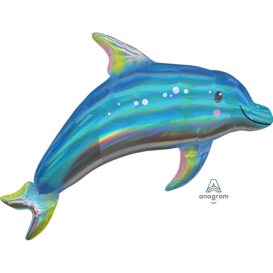Holographic Iridescent Blue Dolphin Supershape Foil Balloon