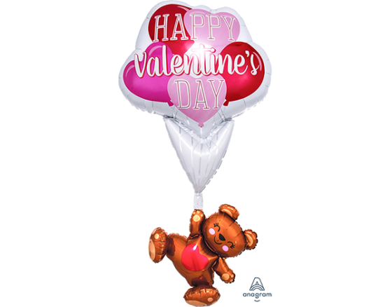 Giant Happy Valentine's Day Floating Bear Supershape Foil Balloon