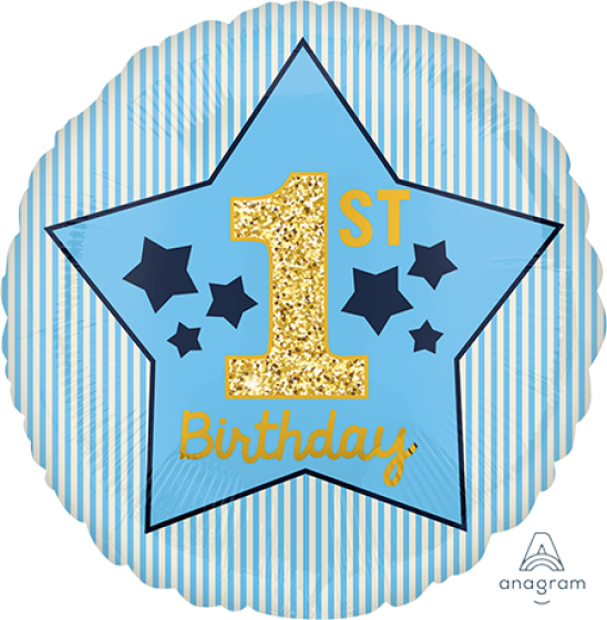 45cm Standard 1st Birthday Blue & Gold Boy Foil Balloon