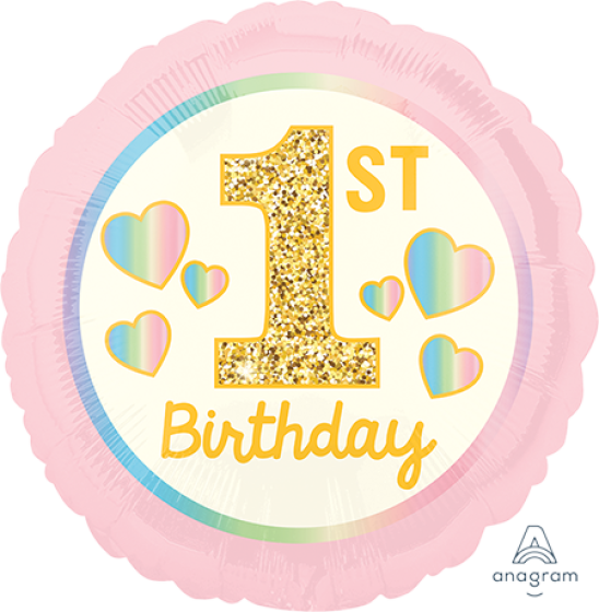 45cm Standard 1st Birthday Pink & Gold Boy Foil Balloon