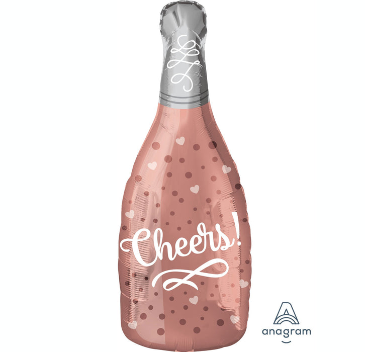 Cheers Rose Gold Champagne Bottle Supershape Foil Balloon