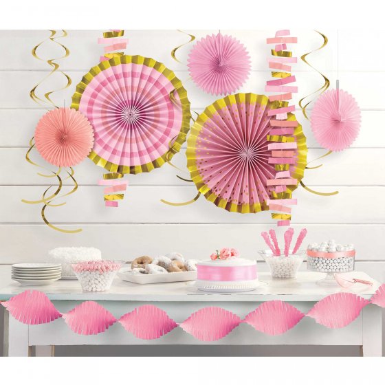Pink Hanging Fan Decorations Kit