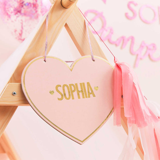 Pamper Party Customisable Pink Heart Name Sign 4pk